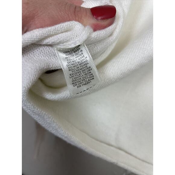 Project Sweater Womens Sweater Ivory Round Neck Cotton Tie Waist Size Medium - Picture 4 of 5